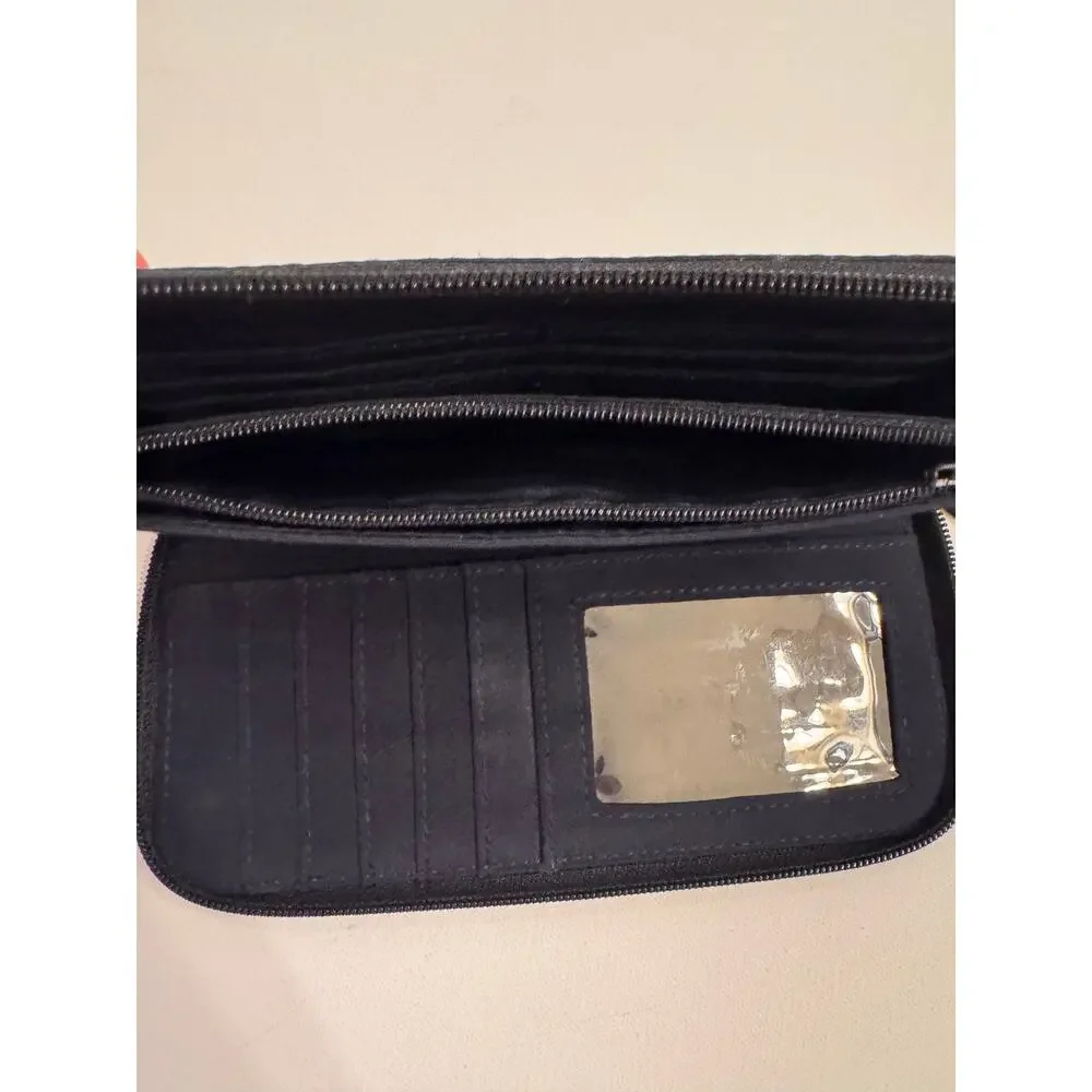 Villager Liz Claiborne Navy Blue Wallet 100% Polyester Zip Around 8x4x1